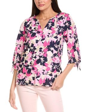 Jones New York Raglan Sleeve Linen-Blend Blouse - Red