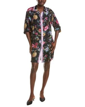 Johnny Was Button Down Silk-Blend Shirtdress - Black