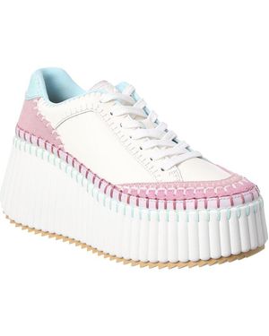 Chloé Nama Leather & Suede Wedge Trainer - Pink