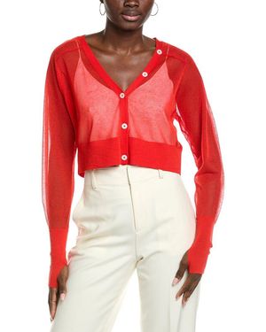 Kenneth Cole Sheer Saddle Shoulder Crop Cardigan - Red