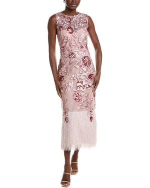 Marchesa Embroidered Floral Midi Dress