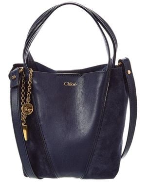Chloé Spin Small Leather & Suede Tote - Blue
