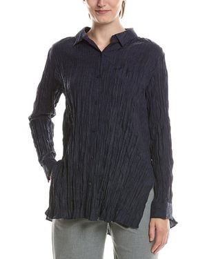 Eileen Fisher Classic Silk Pleat Shirt - Blue