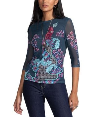 Johnny Was Petite Natalie Mesh T-Shirt - Blue