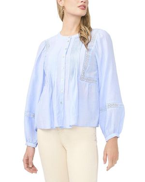 Vince Camuto Crewneck Pleated Front Top - Blue