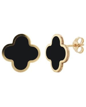 Italian Gold 14K Onyx Clover Studs - Black