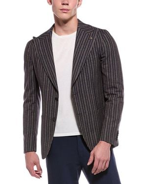 Corneliani Cc Collection Unbalanced Striped Wool, Silk, & Linen-Blend Jacket - Grey