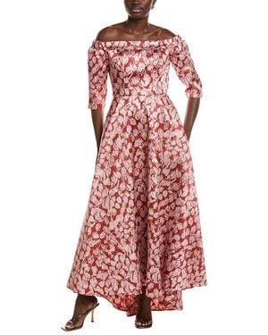 Rene Ruiz Off-Shoulder High-Low Hem Floral A-Line Dress - Red
