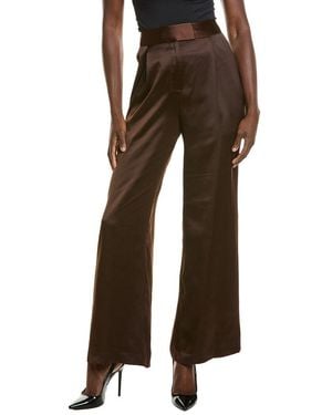 Halston Wide Leg Satin Trouser - Brown
