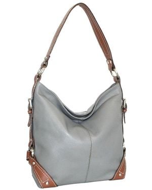 Nino Bossi Moda Milano Hobo Genuine Leather Bucket Bag - Grey