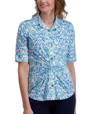 Stella Parker Twist Button-Down Knit Top - Blue