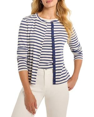 NIC+ZOE Petite Striped Snap Front Cardigan - Blue