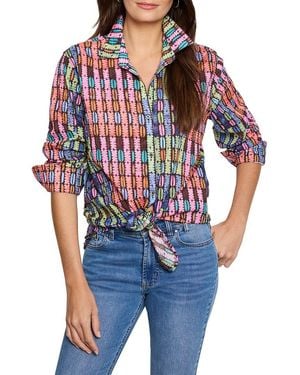 NIC+ZOE Geo Dot Long Crinkle Shirt - Blue