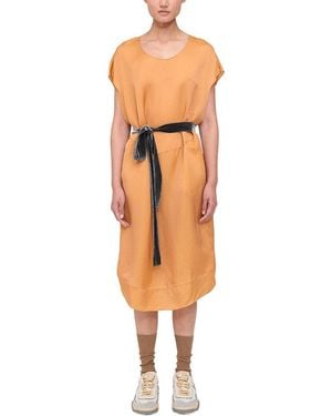 Theory Belted Silk-Blend Midi Dress - Orange