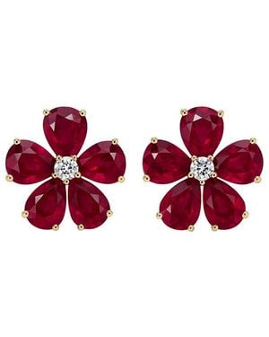 Jewels by Viomo 14K 4.92 Ct. Tw. Diamond & Ruby Flower Earrings - Red