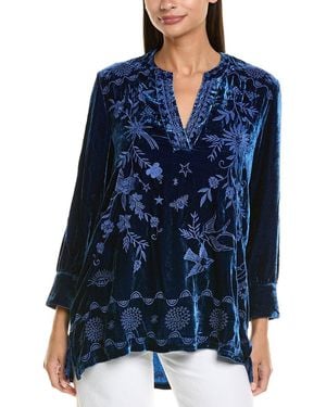 Johnny Was Voyager Velvet Silk-Blend Tunic - Blue