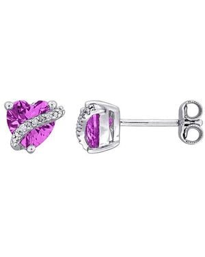 Rina Limor Rose Over 1.98 Ct. Tw. Diamond & Lab-Grown Created Sapphire Heart Stud Earrings - Pink