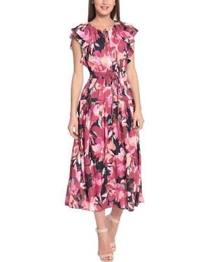 Maggy London Ruffle Sleeve Midi Dress - Red