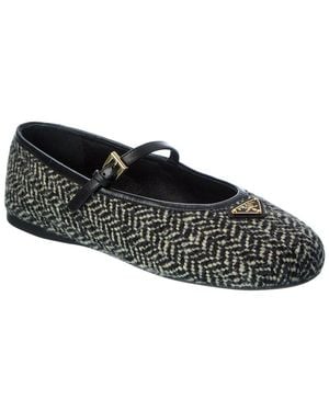 Prada Tweed & Leather Ballerina Flat - Black