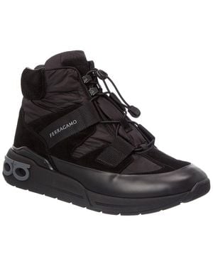 Ferragamo Leonida Suede High-Top Trainer - Black