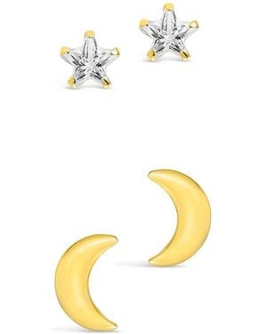 Sterling Forever 14K Over Cz Crescent Stud Set - Metallic
