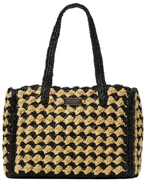 Kate Spade High Tide Striped Crochet Raffia Medium Tote - Black