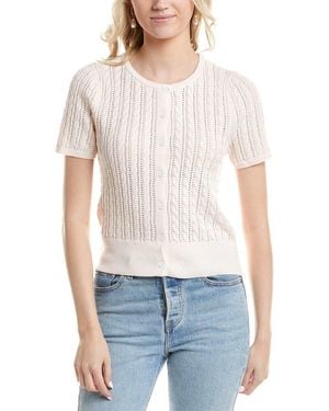 Design History Button Front Linen-Blend Cardigan - White