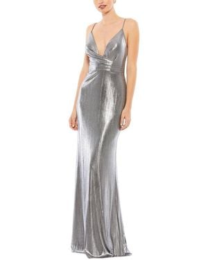 Mac Duggal Faux Wrap Spaghetti Strap Gown - White