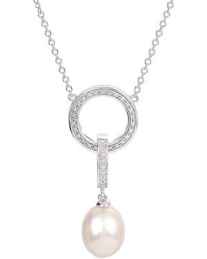 Pearls Imperial 0.10 Ct. Tw. Diamond & 10-11Mm Pearl Pendant Necklace - White
