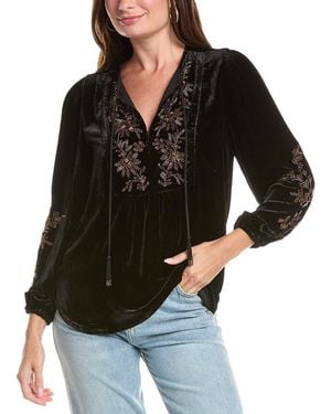 Johnny Was Velvet Prairie Silk-Blend Blouse - Black