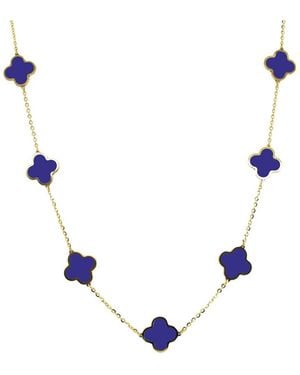 Italian Gold 14K Lapis Clover Layered Necklace - Blue