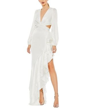 Mac Duggal Asymmetrical Ruffle Gown - White