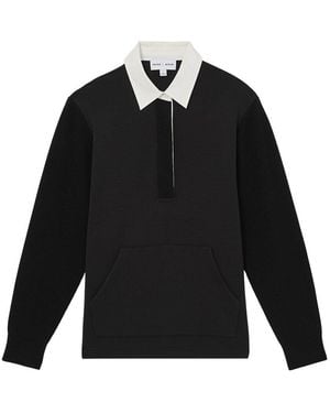 Reiss Noa Open Collar Wool & Cashmere-Blend Polo Shirt - Black