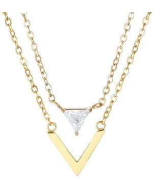 Adornia 18K Plated Set Of 2 Triangle Cz Pendant Necklaces - Metallic