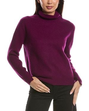 Forte Fashioned Rib Funnel Neck 100% Cashmere Jumper - Purple