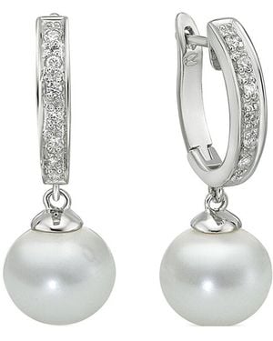 Belpearl Silver White Topaz 9-8.5mm Freshwater Pearl Earrings