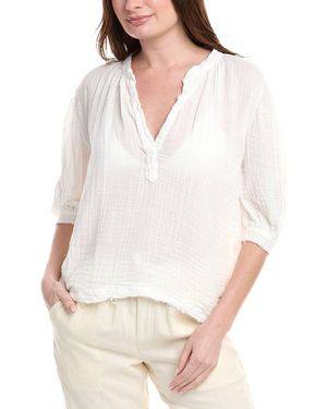 9seed Lightweight Gauze Dashiki Puff Sleeve Top - White