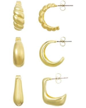 Adornia 3Pc 14K Plated Chunky Hoop Earring Set - Metallic