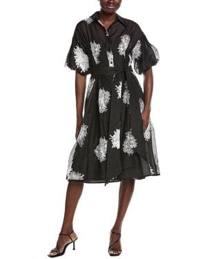 Gracia Floral Embroidered Puffed Sleeve Shirtdress - Black