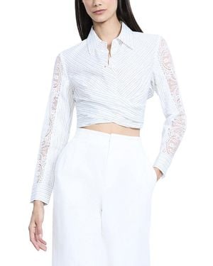 BCBGMAXAZRIA Lace Stripe Tie Back Top - White