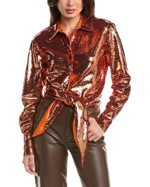 Tom Ford Sequin Silk-Blend Top - Red