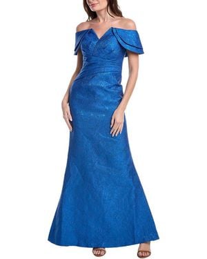 Teri Jon Jacquard Off Shoulder Portrait Gown - Blue