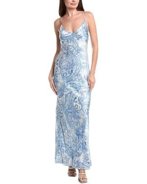 L'Agence Serita V-Neck Bias Silk Maxi Dress - Blue