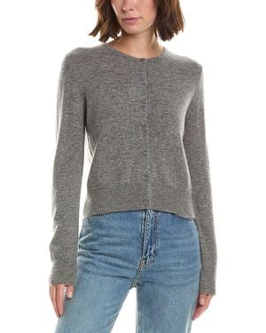 Forte Basic Cropped Button 100% Cashmere Cardigan - Grey