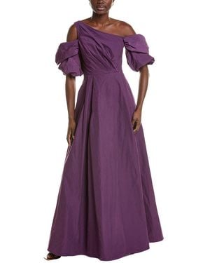 Marchesa Off-The-Shoulder Taffeta Gown - Purple