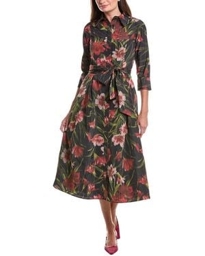 Teri Jon Taffeta Hazy Floral Print Shirtdress - Black