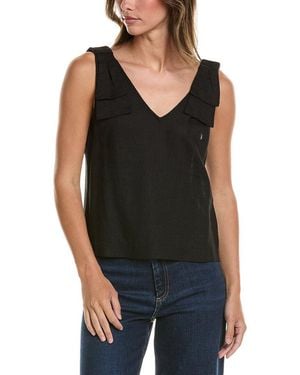 Cece Bow Strap Linen-Blend Tank - Black