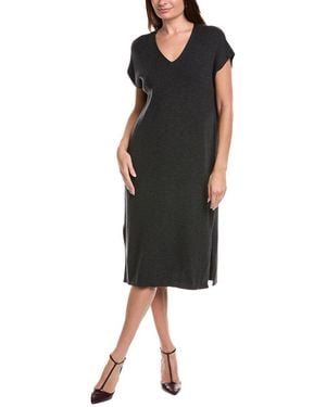 Eileen Fisher Petite V-Neck Wool Sweaterdress - Black