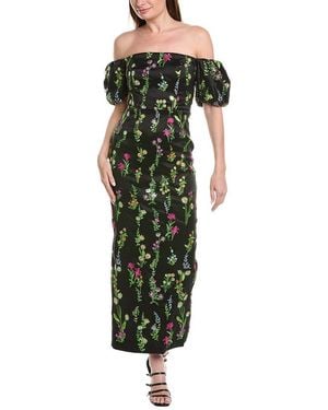 MILLY Nira Bloom Embroidery Off The Shoulder Maxi Dress - Green