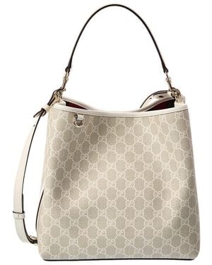 Gucci Gg Emblem Medium Gg Supreme Canvas & Leather Bucket Bag - Natural
